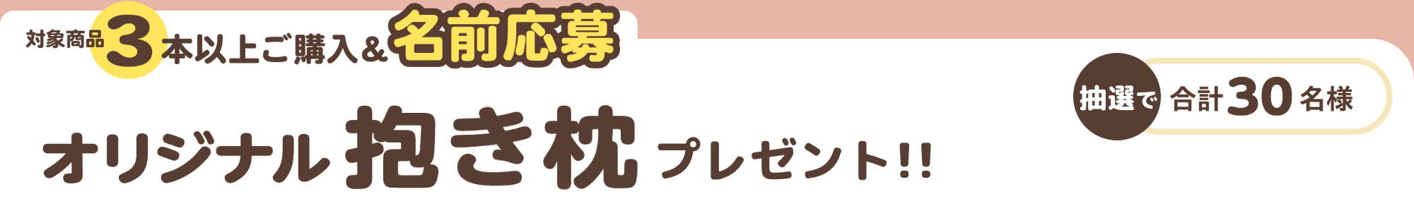 対象賞品3本以上ご購入＆名前応募 オリジナル抱き枕プレゼント！！